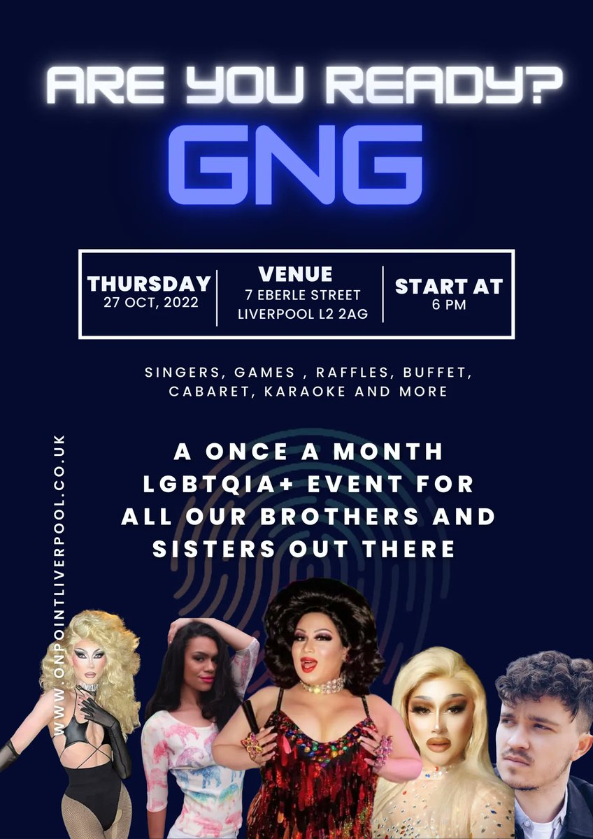 27th October at onpointliverpool 
Start 6pm entertainment start 7pm
Buffet, raffle tickets, donations on door. House double £3.50