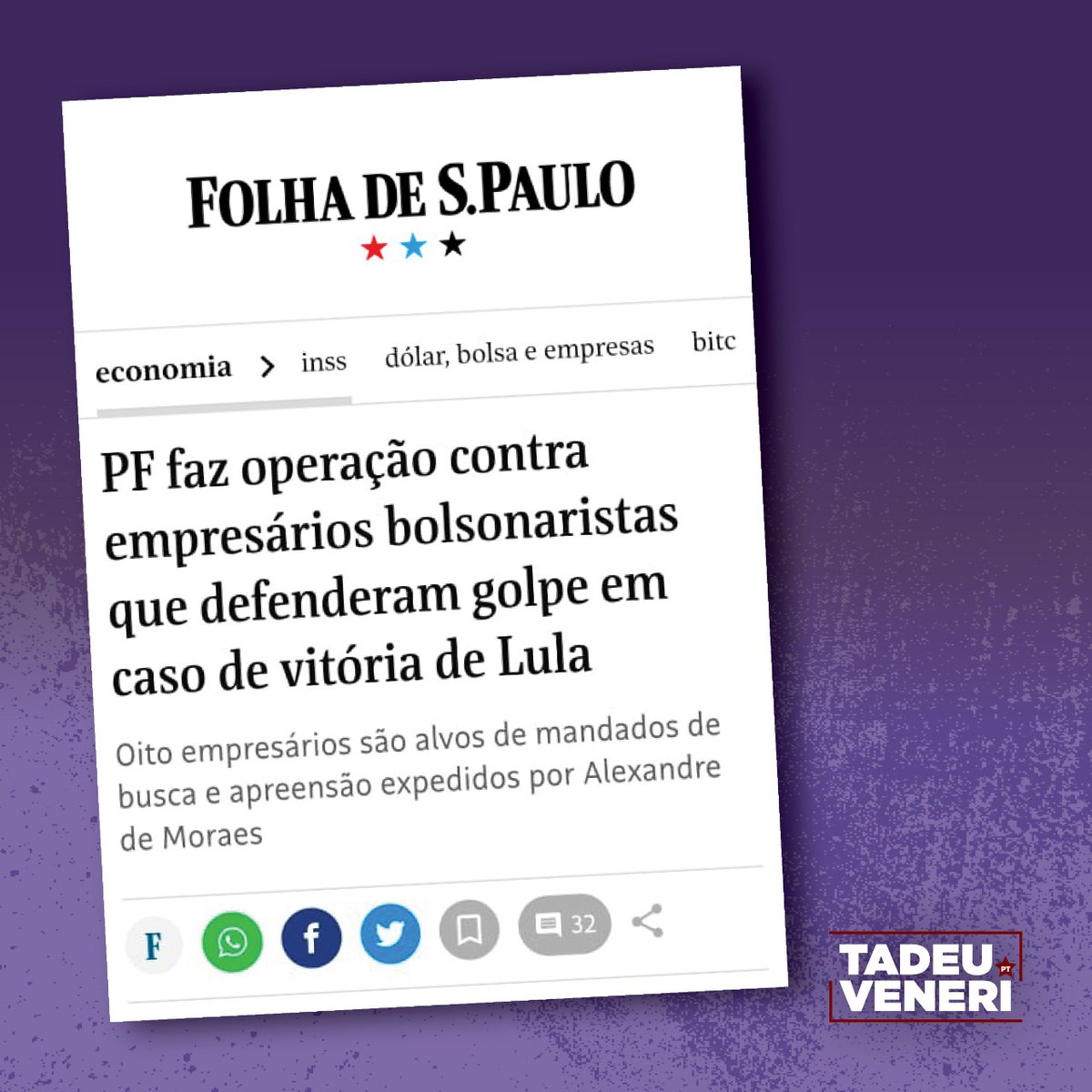 tadeuveneri's tweet photo. A operação da Polícia Federal é um passo importante para desmantelar os artífices do golpe tramado pelo presidente da República contra a democracia e as eleições livres.

#MandatoTadeuVeneri https://t.co/Rp3ZdR3S2r