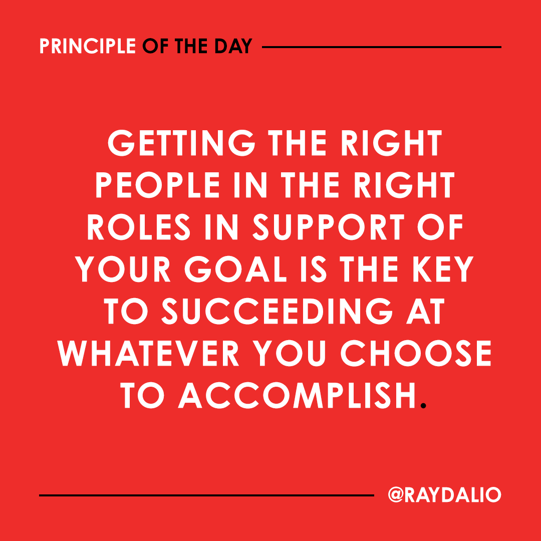 RayDalio's tweet photo. Whether it’s in your private life or your work life, it is best for you to work with others in such a way that each person is matched up with other complementary people to create the best mix of attributes for their tasks. #principleoftheday https://t.co/EbUTvTzQ4Y