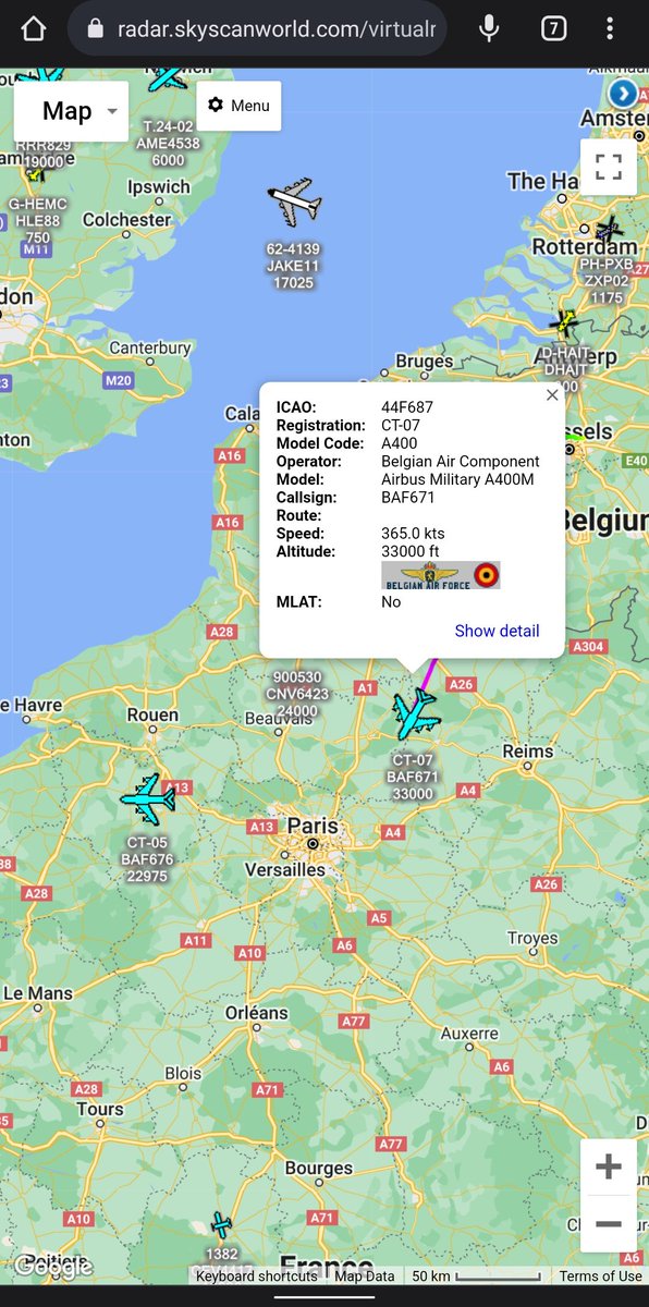 scan_sky's tweet photo. Belgian Air Force π§πͺ - Airbus A400M - CT-07 - #BAF671
Departed From Melsbroek Air Base π§πͺ & Routing To Brest Bretagne Airport π«π· https://t.co/QczEbA1Ymz