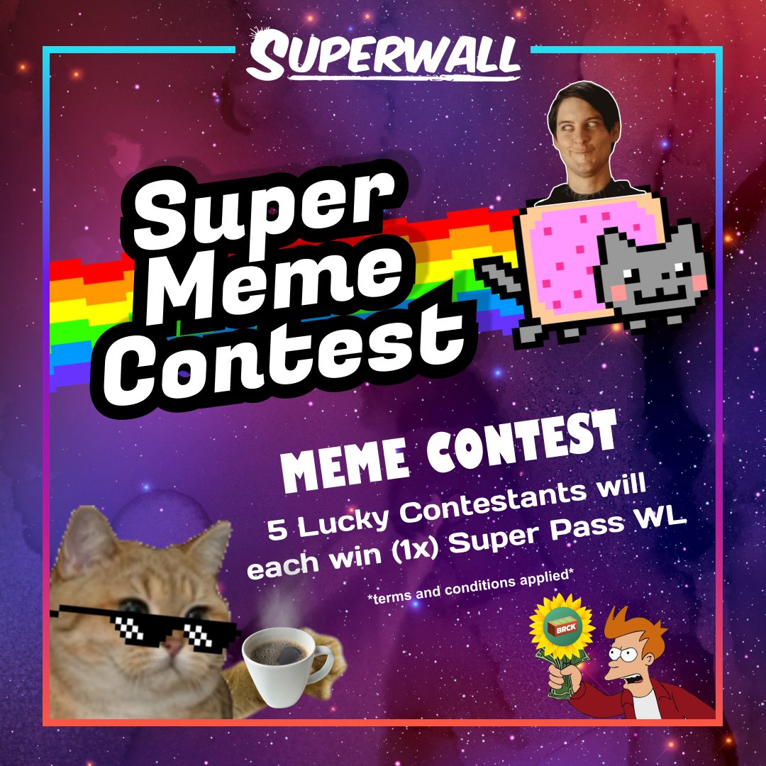 We are thrilled to announce the start of our Superwall Meme Contest🥳

Super Pass WL will be awarded to the Top 5 Contestants &amp; 1 Lucky Contestant will be randomly selected to win $20 USD🎉

Join our Discord to find out more on how to participate! 👾