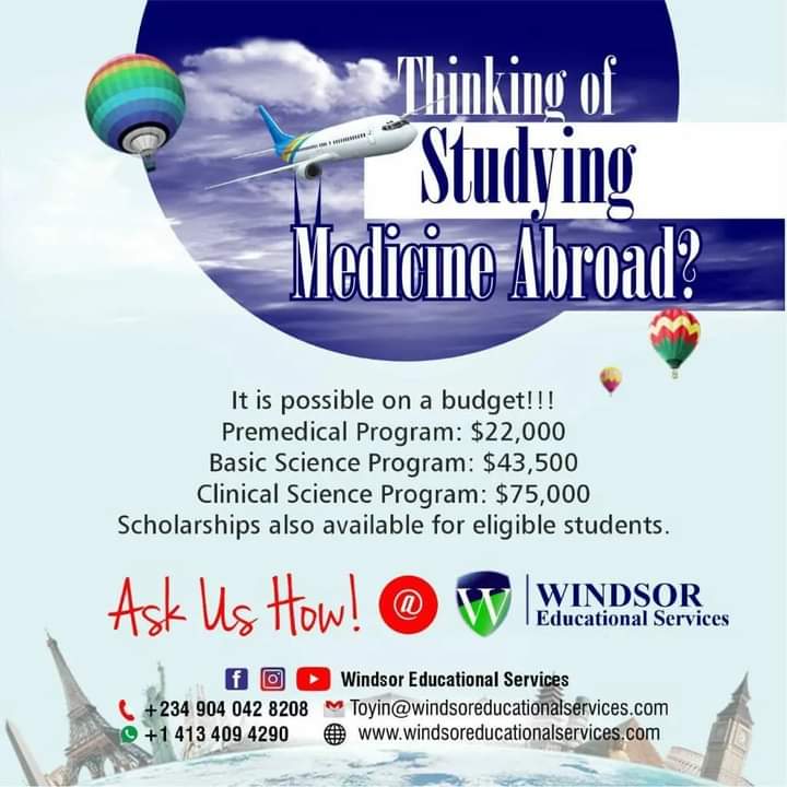educational_wes's tweet photo. Studying medicine abroad is NOW EASY!! 
We have cleared all coast, all you need to do is trust us. 

Send a DM to reach out to us directly
#windsoreducarionalservices
#studyincanada
#scholarshipopportunities 
#studyinusa
#scholarshipofferinusa
#usauniversities https://t.co/UFN9t49Sjh