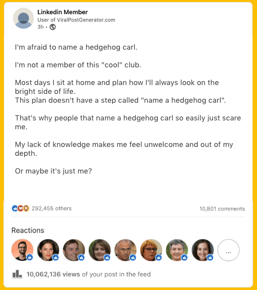 Alright, I’ll get in on this at least once. viralpostgenerator.com