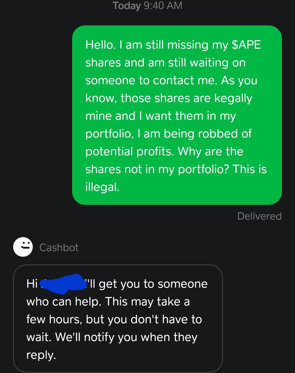 Jeffrey46223730's tweet photo. I am NOT ok with this @CashApp , where are my shares of $APE #APE ? This is illegal and I am being robbed of potential profits, how was I able to Buy yesterday but not given my legal shares I already own? This is robbery, give me my shares.
#amc #amcsqeeze #AMCDividend https://t.co/OKDmgf1JLW