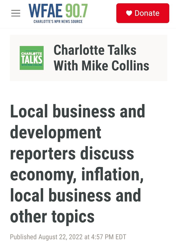 JoseDAlvarez's tweet photo. An outstanding episode this morning of @CharlotteTalks with an outstanding group of local business &amp; development reporters discussing the latest in the economy, inflation and the impact on local businesses. More here: https://t.co/algT0WohpK https://t.co/zhsSLfNCzd