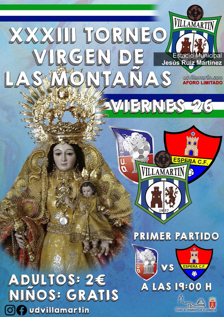 UDVillamartin's tweet photo. 🏆 33er Trofeo Las Montañas⁣
📢 #UDVillamartín vs @ubrique_ud vs @esperacf
📅 VIERNES 26 AGOSTO
🕓 19h00⁣
🏟 Estadio Municipal Jesús Ruiz Martínez⁣
#trofeolasmontañas #aléVillamartin #UDV #más13 https://t.co/exVjEPe6st