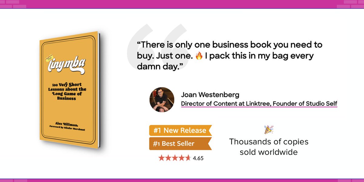 Reader love from <a href="/Joanwestenberg/">Joan Westenberg</a> 🙏

“There is only one business book you need to buy. Just one. 🔥 I pack this in my bag every damn day.”

Grab your own copy today at tiny.mba