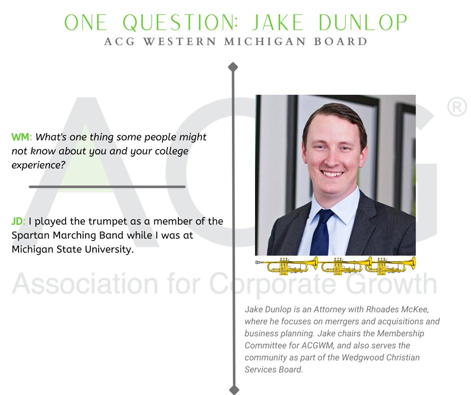 ACGWM's tweet photo. Meet ACGWM Board member Jake Dunlop. Allow us to toot our own horns and declare that Jake is a welcome addition to our Board and Membership Committee!

#acgwm #advantageACG #boardsupport #meettheboard https://t.co/Za3bVPP1WE
