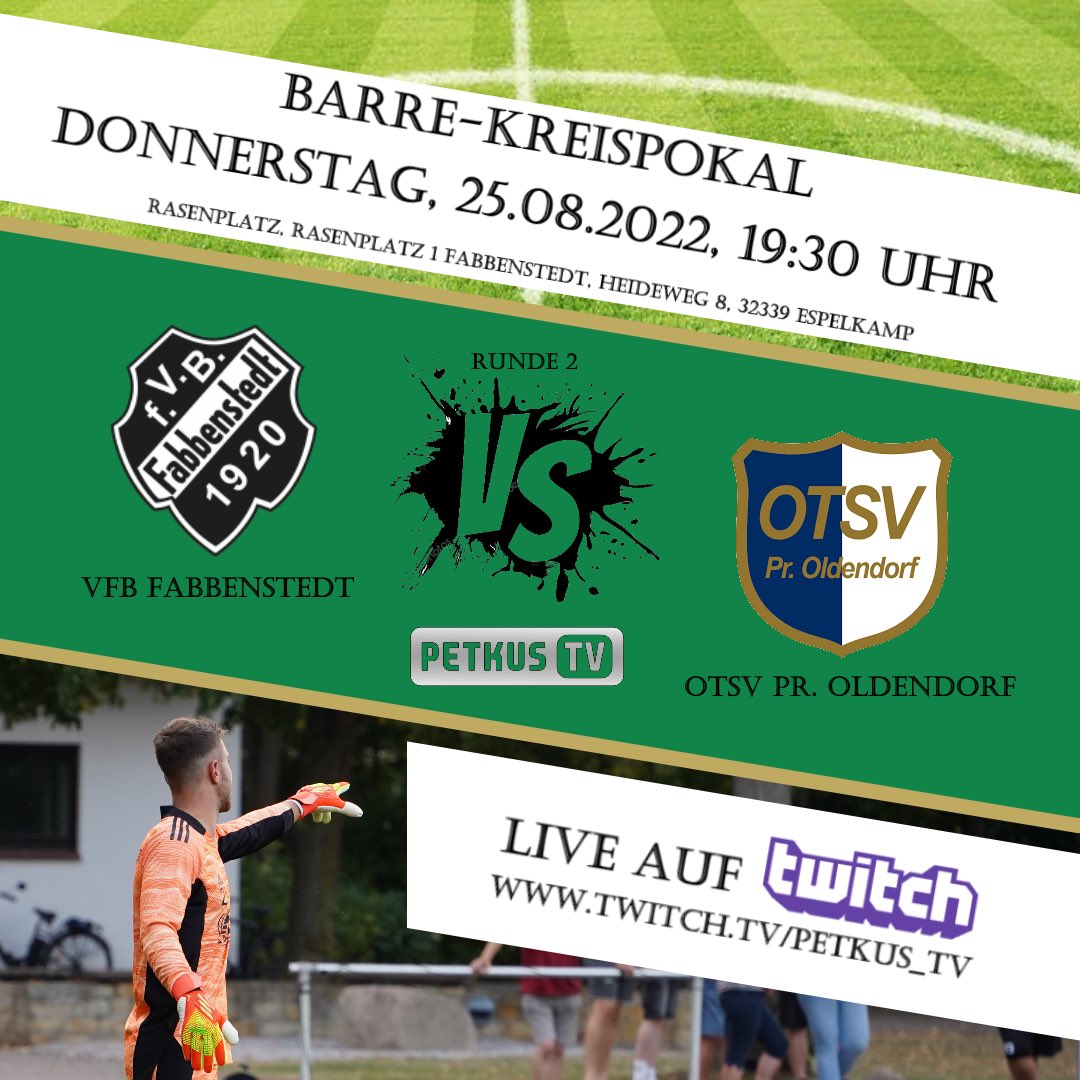 petkusTV's tweet photo. Nächster Stop, 2. Runde Barre-Kreispokal. Schon am ersten Spieltag der #Kreisliga A Lübbecke gab es dieses aufeinandertreffen, bei dem der VfB auswärts knapp mit 2:3 gewinnen konnte. Jetzt bekommen die Oldendorfer ihre Chance auf eine Revanche. https://t.co/tqMPnUnK5z