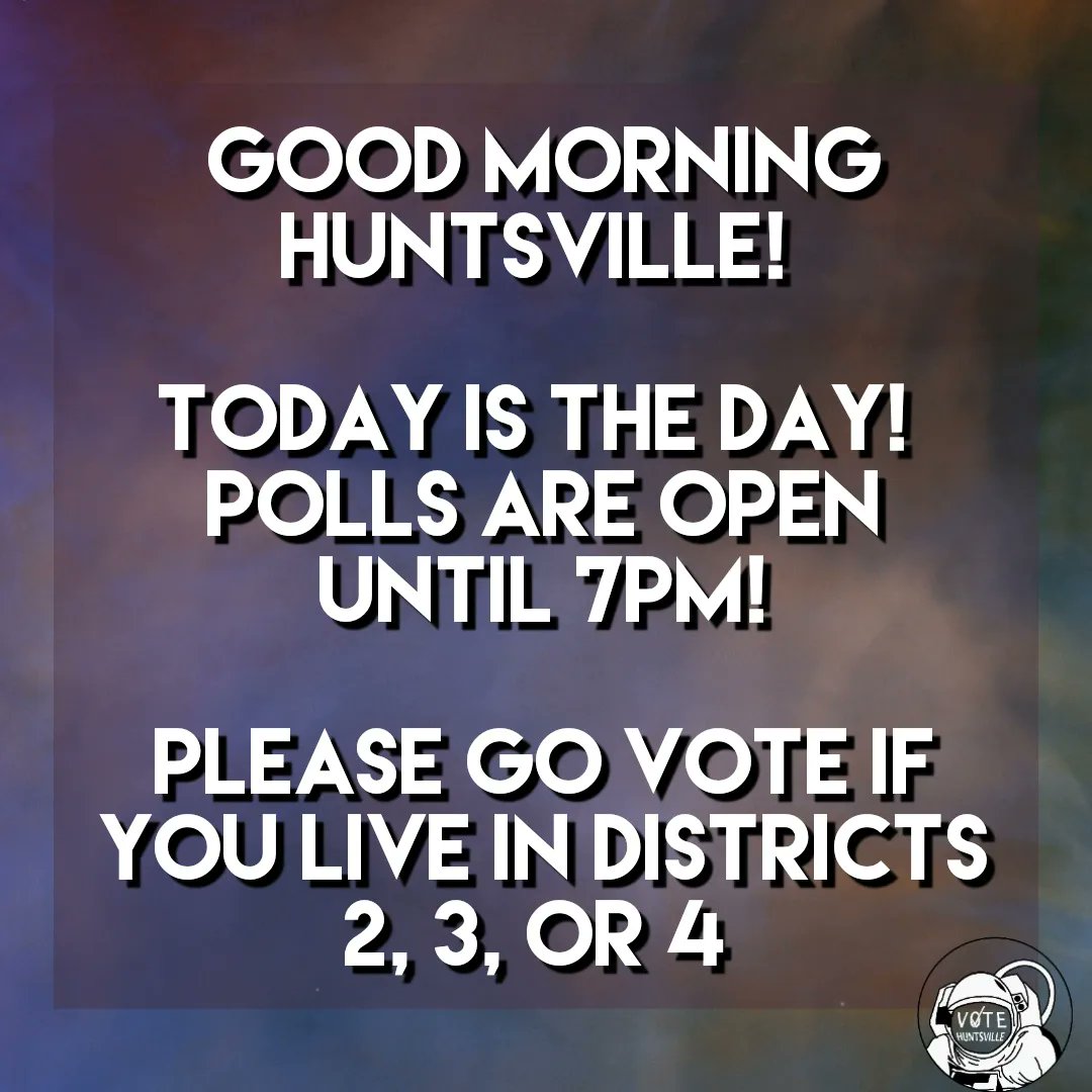 VoteHuntsville's tweet photo. Today is the day! Please vote if you live in Districts 2, 3, or 4. 
Swipe through, know your rights, call us if you have any problems or questions.
Please use your voice today and vote! https://t.co/9ff4JK6Rry