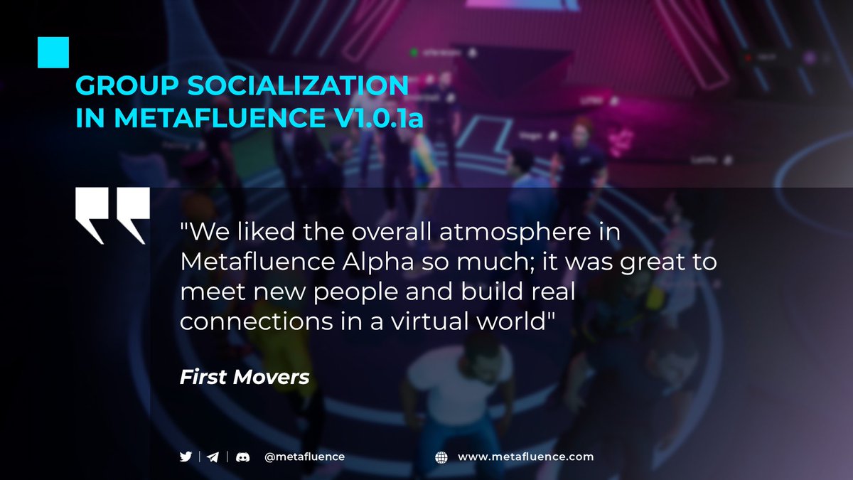 🤩 One of the distinctive &amp; always-mentioned features of #MetaflueceAlpha is group socialization! 💪

💯 It enables our community members, influencers, and internal team to engage with each other effectively using their 3D avatars. They describe their impressions as follows 👇