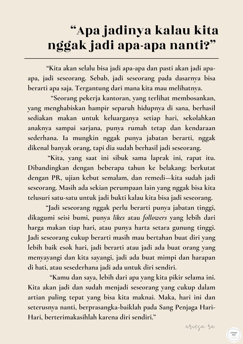 literarybase's tweet photo. karya | Bagaimana kalau kamu nggak jadi apa-apa nanti? https://t.co/o85WldkOIy