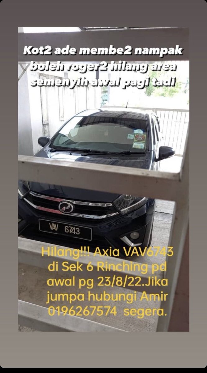 AAnyss_'s tweet photo. REPOST

Pls help to spread this.Kwn i hlg kereta this morning.Kesian dia wife dah la nk bersalin kereta hlg pulaaa mohon rt gais sampai jumpaaa!! @ImanAbdulRahim @imemerang @khairulaming @brgsjks @@redzuanNewsMPB @Neelofa @elfira_loy @jnmalaysia @JalanCutiSantai Thankyou🥺 https://t.co/saGtHdZLna