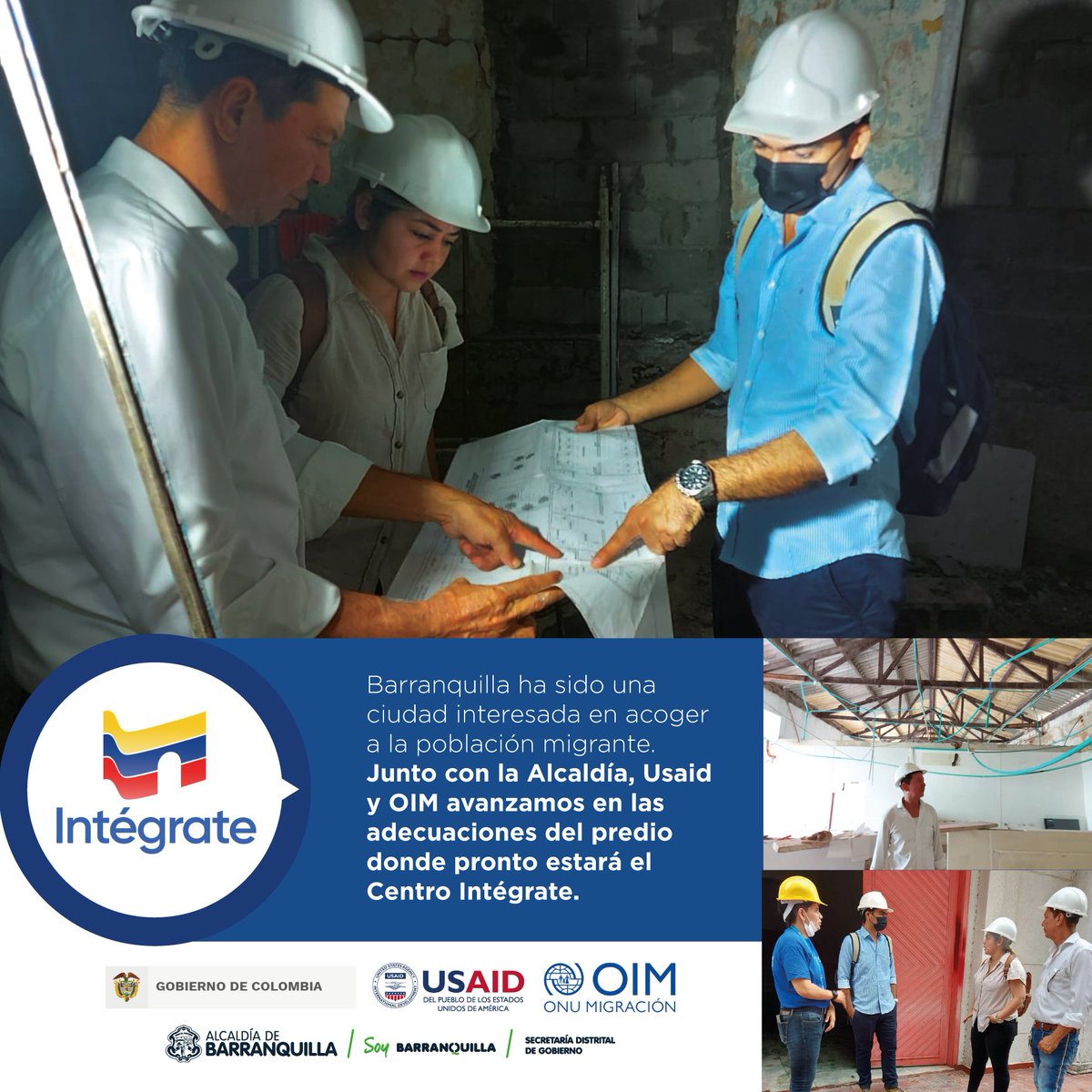 Barranquilla ha sido una ciudad interesada en acoger a la población migrante. Junto con <a href="/alcaldiabquilla/">Alcaldía de Barranquilla</a>, <a href="/USAID_Colombia/">USAID/Colombia</a> y <a href="/OIMColombia/">OIM Colombia</a> avanzamos en las adecuaciones del predio donde pronto estará el #CentroIntégrate.   <a href="/jaimepumarejo/">Jaime Pumarejo</a> <a href="/coalicionve/">Coalición por Venezuela</a> <a href="/DCepedaTarud/">Daniela Cepeda Tarud</a> <a href="/thailerfiorillo/">Thailer Fiorillo Suárez</a>