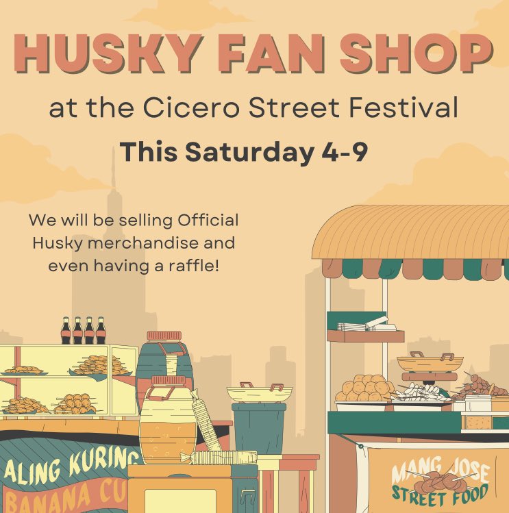 HuskyFanShop's tweet photo. Hey Huskies! Check out the Fan Shop Tent at the Cicero Street Fest on Saturday from 4-9! We will be selling Official Husky merch and even have a raffle for a brand new bike and Amazon Echo! We are managed and operated by HH students and all profits go back to students! https://t.co/9mv0lVD3U6
