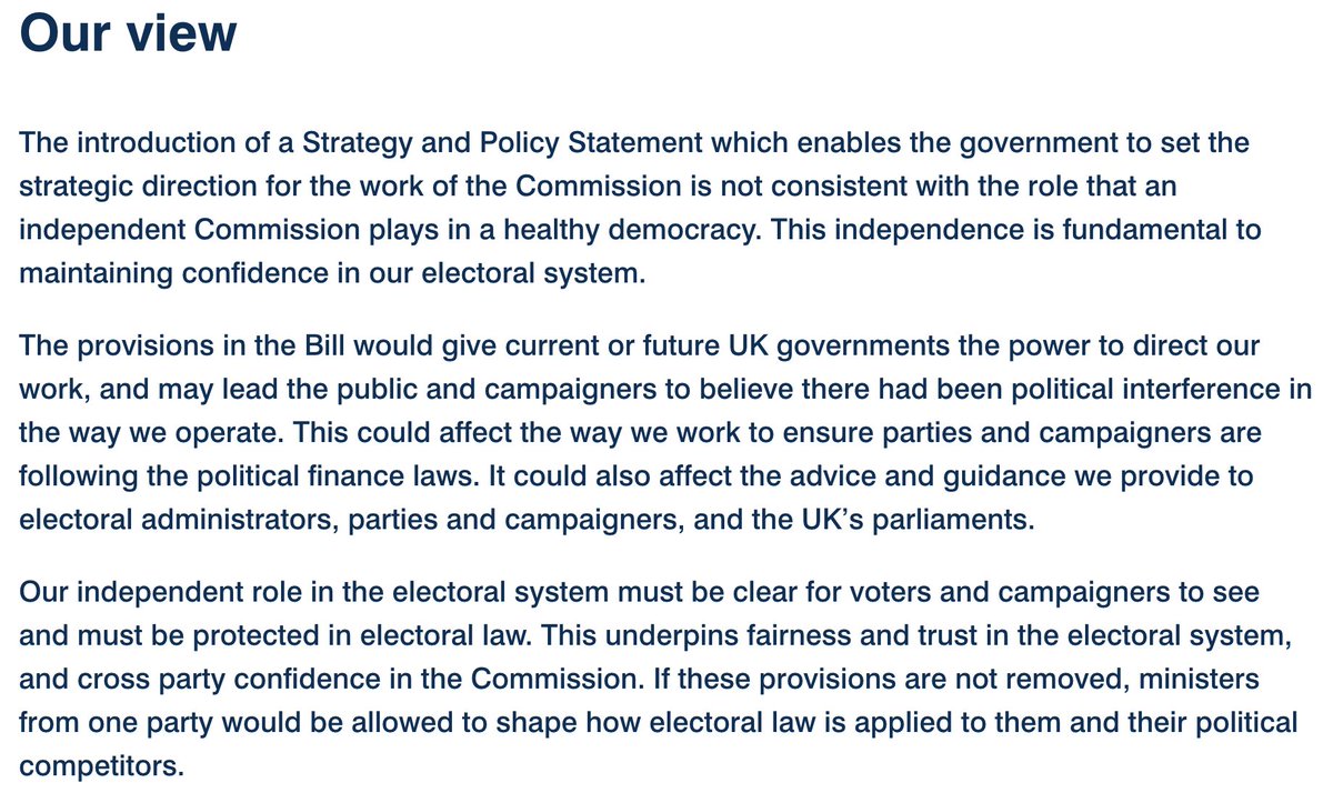This needs to be a bigger story. <a href="/ElectoralCommUK/">Electoral Commission</a> is  the UK's last line of defence against shady campaign finance violations and dark money. 

This quiet stripping away of its powers and independence is incredibly dangerous.

 The Commission themselves have warned us explicitly:
