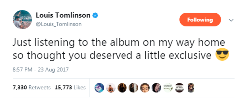 todays1dhistory's tweet photo. Today (August 23) in 2017 - Louis shares a sneak peek of Always You! 😊😊
https://t.co/XrdwRdcZIy https://t.co/89LWXVgADA