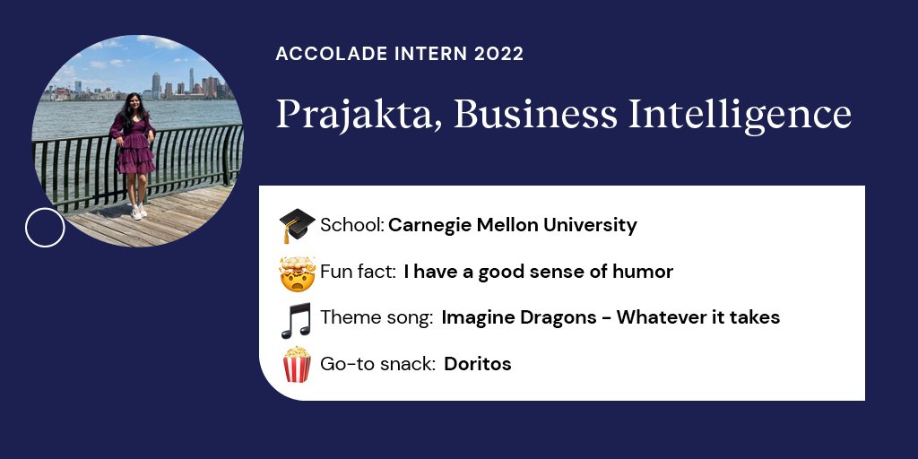 Accolade's tweet photo. Please say โheyโ to one of our interns, Prajakta! "What inspired me to join Accolade was the mission to provide healthcare on a personalized level and build connections. I've always believed in using technology for a social cause." #internshowcase https://t.co/JDjokyXJJA
