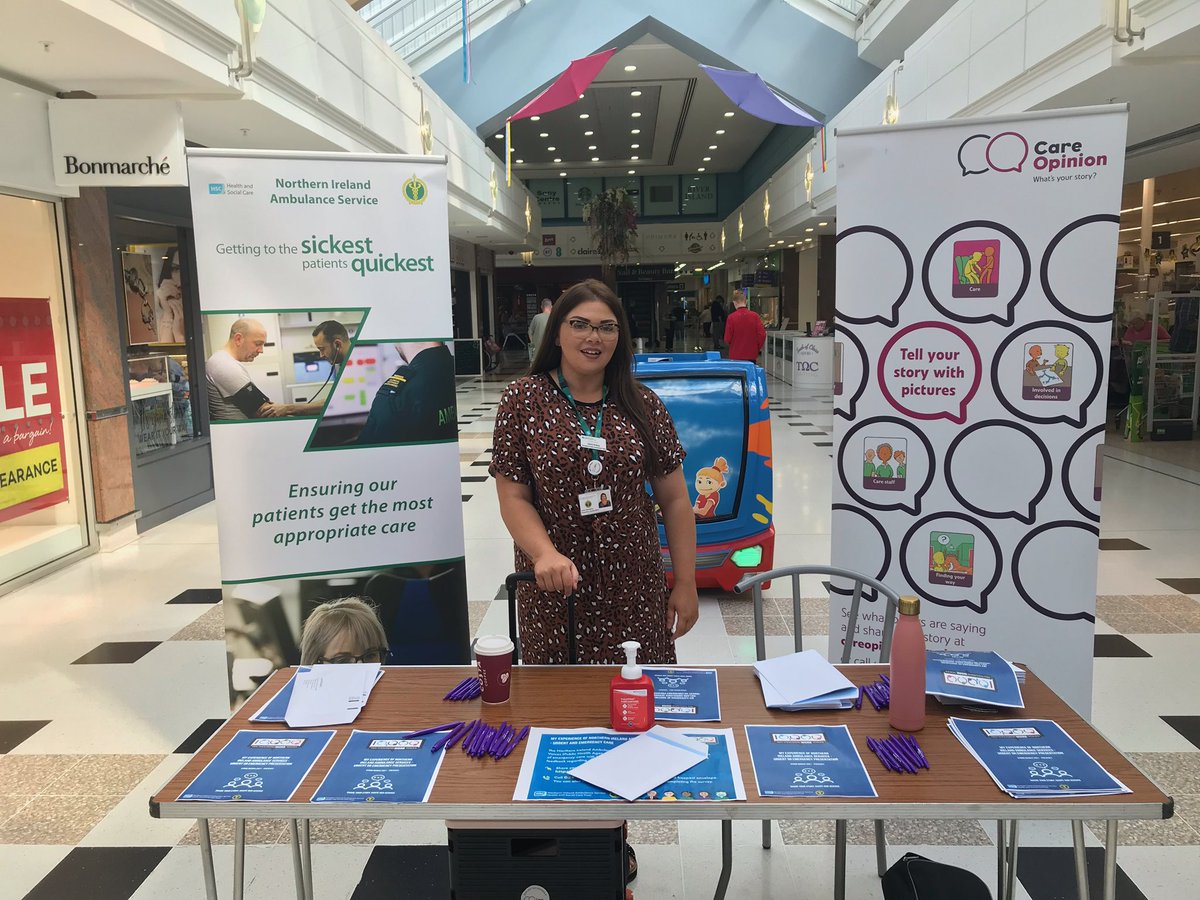 NIAS999's tweet photo. Demi and Neil our patient experience colleagues are out and about today at another of our 5 roadshows!
They are at Ards Shopping Centre until 5pm today and want to hear from you.
#SEHSCT #PHA #10KMV https://t.co/sls70RqI5a