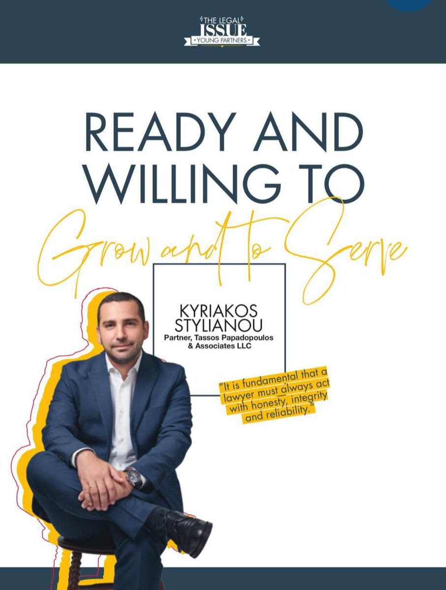 tplaw_'s tweet photo. “Ready and willing to
grow and to serve”

A featured interview of our Partner Kyriakos Stylianou in @Goldnewscy     August #Legal Issue on the future of the legal profession. Proud of his path and achievements #tplaw #law #Cyprus #lawyers https://t.co/Vi1ctU2XI4