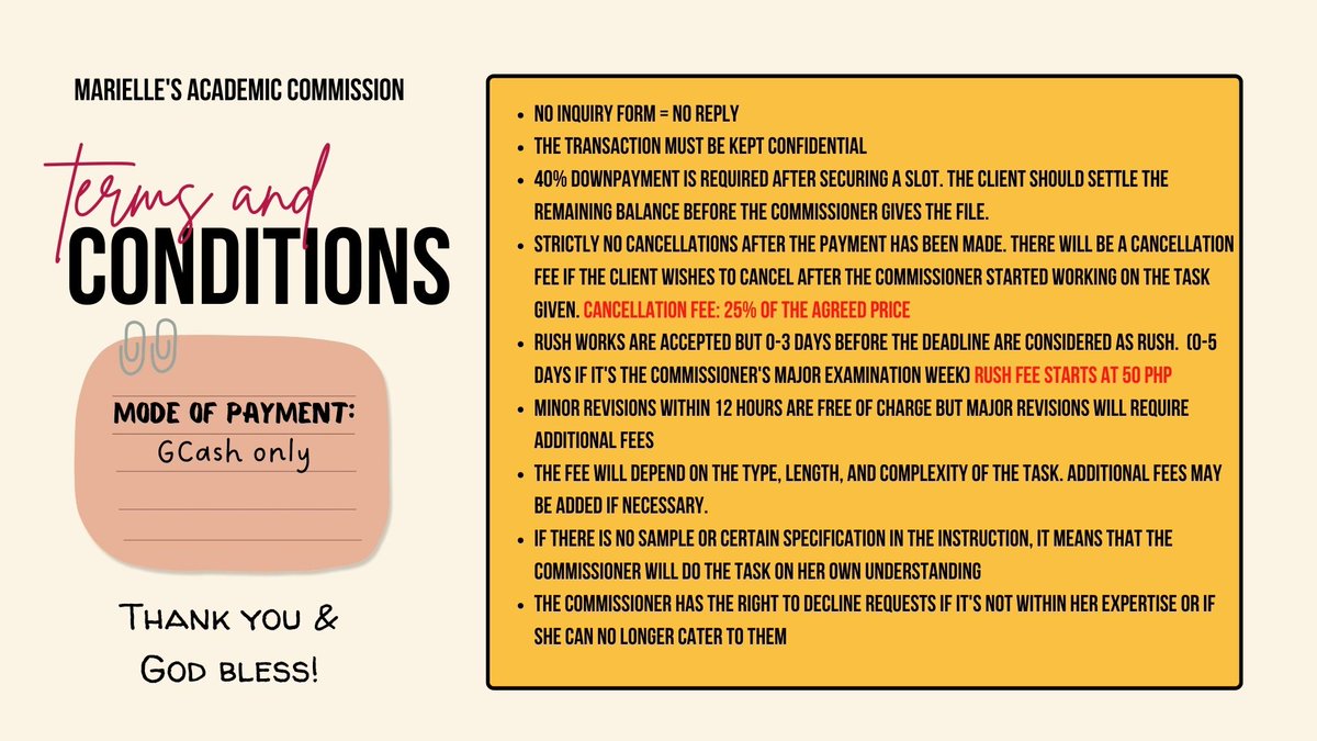 mariellecomms's tweet photo. need help with your school works and backlogs? worry no more! marielle will be glad to assist you with your academic workloads!
scan through my commission sheets below to know more about me and the services i offer. ♡
feedbacks/vouches: #MACvouches
updates: #MACupdates https://t.co/YKU2VSkypO