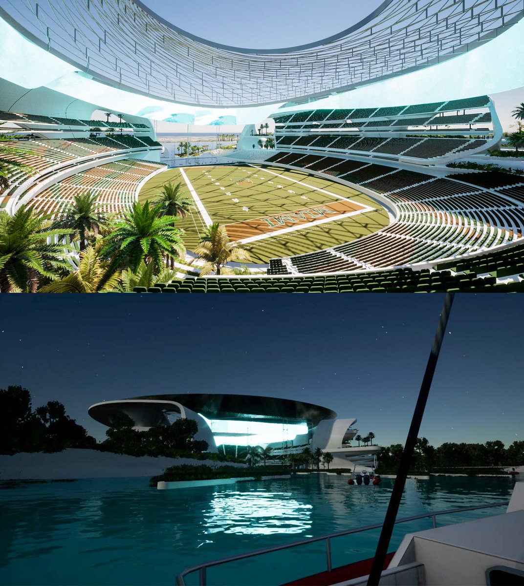 BFWshow's tweet photo. A look at the proposed stadium for the Miami Hurricanes. 

60,000 seats. https://t.co/vU33k5uit5