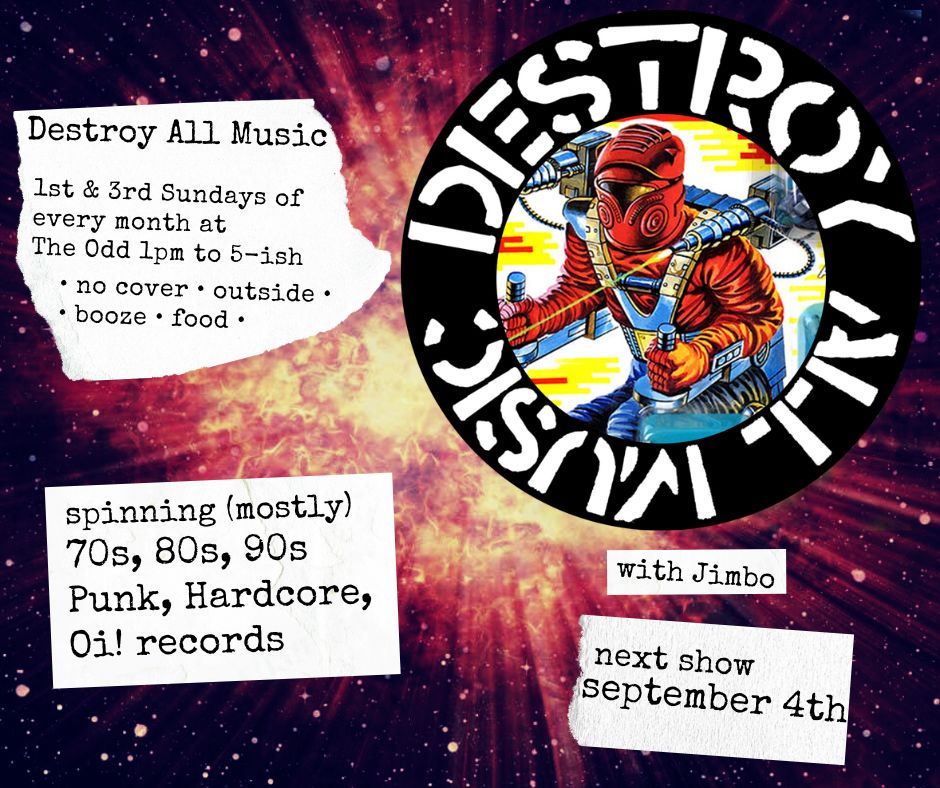TheDailyOrca's tweet photo. DESTROY ALL MUSIC @AVLOdditorium  September 4th from 1pm-5. Spinning (mostly) 70s, 80s, 90s Punk, Hardcore, Oi! records. NO COVER / OUTSIDE / BOOZE/ FOOD. 
#destroyallmusic #theodditorium #westasheville #punkrecords https://t.co/NxKAc95q9U