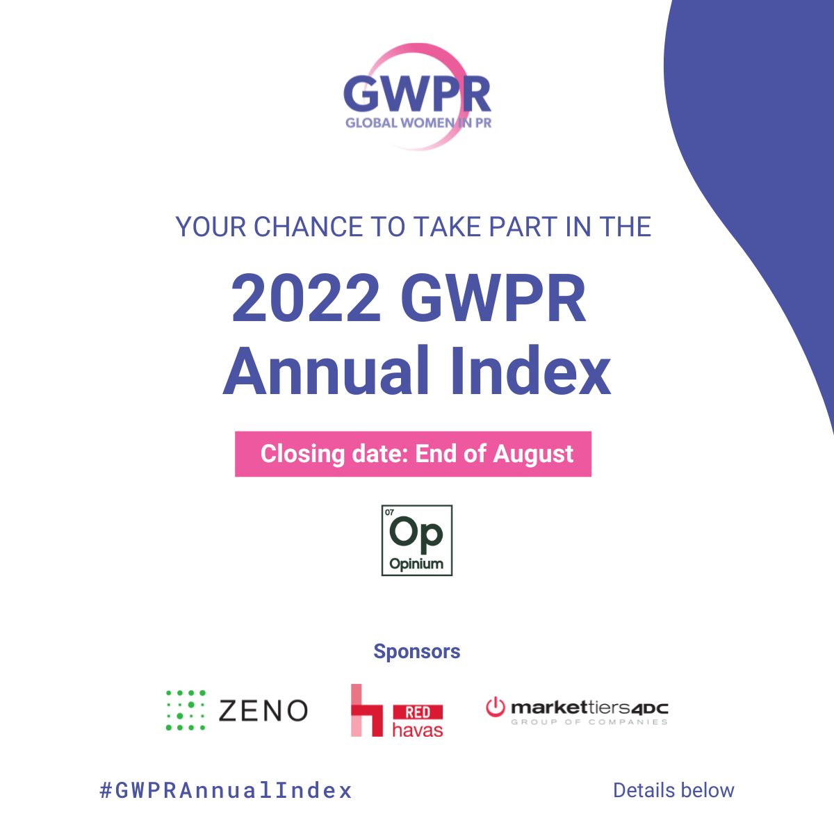 Take part in this year's #GWPRAnnualIndex The only global research project that highlights the issues faced by senior women in #PR If you want us to tackle boardroom barriers and help more women reach their potential then please complete our survey survey.opiniumresearch.co.uk/p?qif=c38b850f…