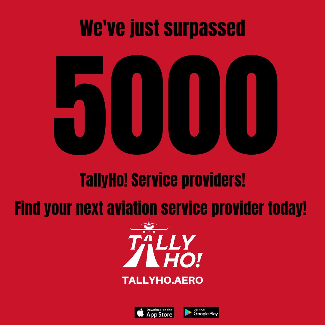 tallyho_apps's tweet photo. We did it! We hit 5000 app downloads for TallyHo! Thank you so much for your continued support. Please share with your friends in aviation to keep us growing!
#tallyho #spotyourservice #fbo #download #app #aviation #businessaviation #download https://t.co/1xAffNgeWk