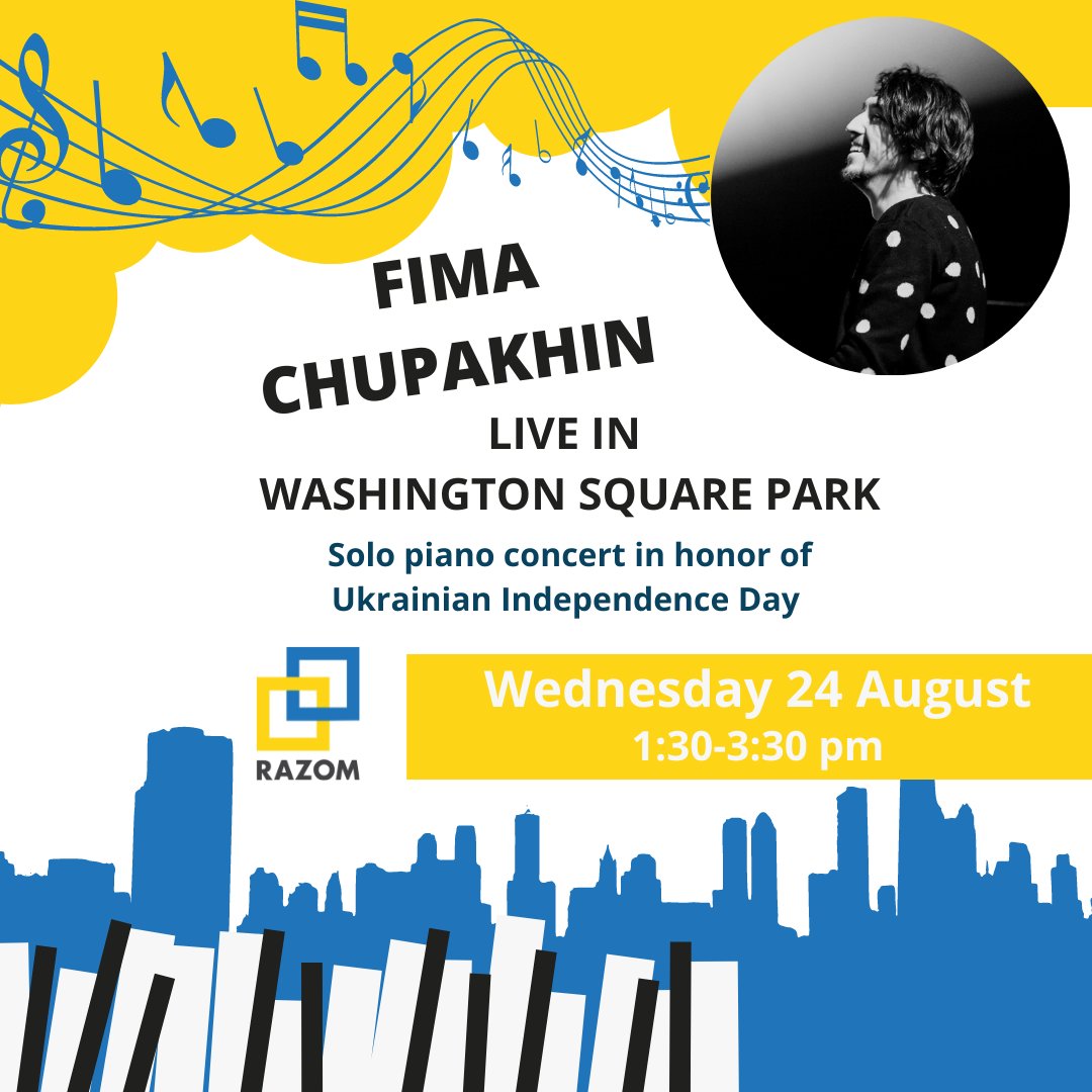 razomforukraine's tweet image. Join us in celebrating Ukrainian Independence Day in #NYC this week! 👇
🕯 Today: #SparkofCourage Candlelight Vigil - Bowling Green Park
🎶Tomorrow: Fima Chupakhin Concert - Washington Sq. Park 
🌳 Tomorrow: Unfurling the Banner of Courage - Central Park