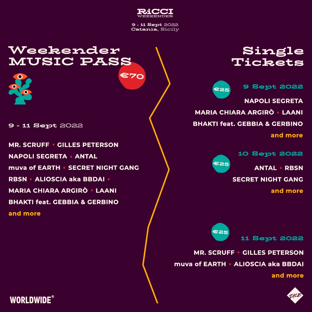 ricciweekender's tweet photo. 🎟️The Weekender Music Pass allows you to access all music shows from Friday to Sunday at a lower price, including the DJ set at Benanti Winery on the occasion of the Sunday Brunch from 3.30 pm to 5 pm.⁠
⁠
Tickets: https://t.co/HDzFu8yLvw. https://t.co/Y5KpADVcvZ