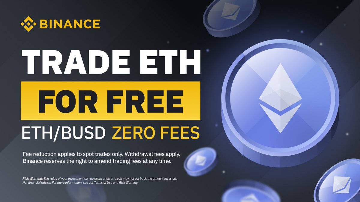 binance's tweet photo. Enjoying 0 fee #BTC trading? 

Well, we've got more good news for you. $ETH trading will soon be free on #Binance too!

Starting from August 26, you'll pay 0 fees when trading the $ETH/#BUSD spot trading pair.

➡️ https://t.co/FeELJnBu0P https://t.co/rdydMACG60