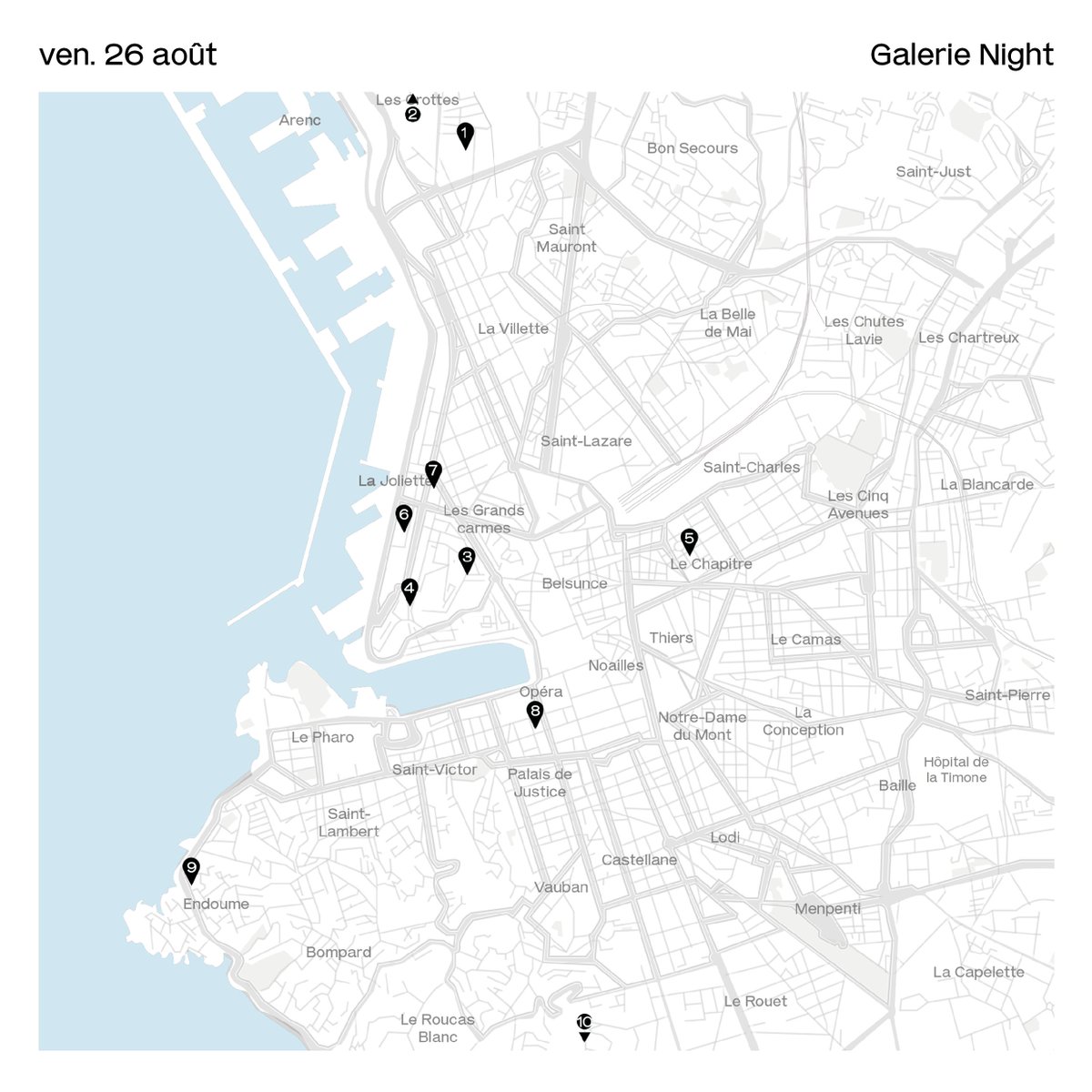 PacProvence's tweet photo. [Galerie Nights] J-3 🪐

Préparez votre programme pour les nocturnes de vendredi et samedi soir ! 

Une vingtaine de galeries marseillaises vous ouvriront leurs portes. Pour profiter pleinement de ces soirées, découvrez les cartes des Galerie Nights 👇 https://t.co/WBgZYWg5ST