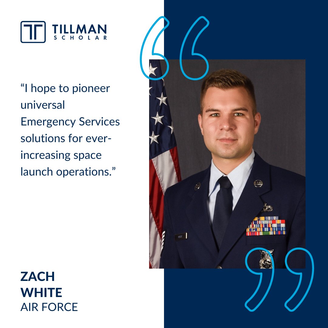 pattillmanfnd's tweet photo. “I hope to pioneer universal Emergency Services solutions for ever-increasing space launch operations.”
Meet 2022 Tillman Scholar Zach White and the rest of the 2022 class of scholars here: https://t.co/wIFjdPpsVj
#60DaysofScholars https://t.co/mIolbO1M5A
