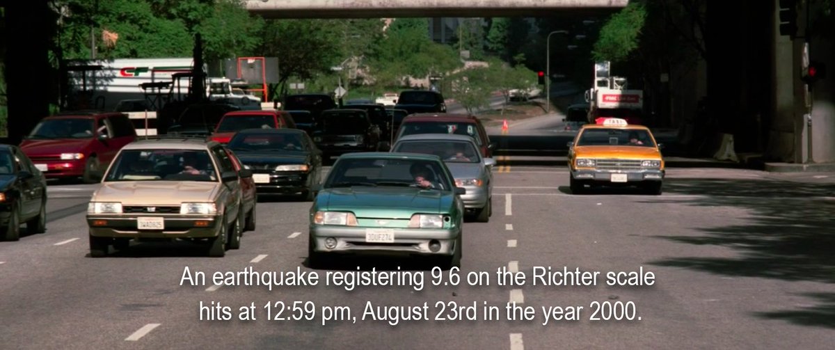 todayonscreen's tweet image. Today, August 23, in 2000, a 9.6 earthquake hits Los Angeles, creating an island from Malibu to Anaheim (Escape from L.A., 1996)