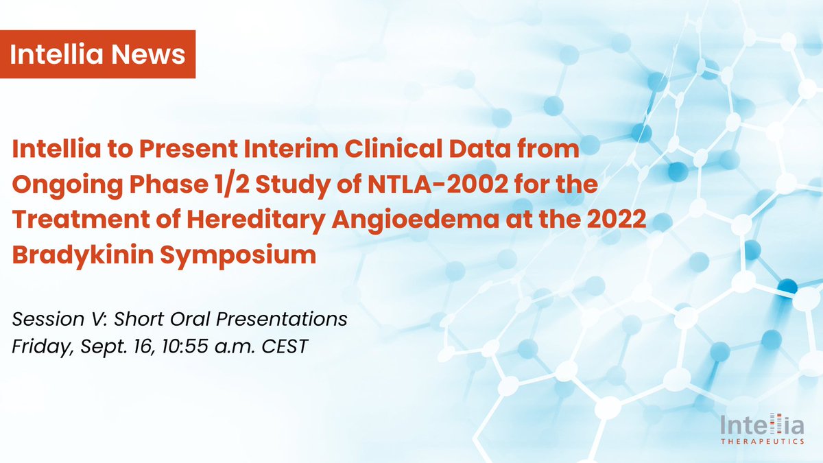 intelliatx's tweet photo. $NTLA announces upcoming date for the presentation of interim clinical data for our second systemically administered in vivo #CRISPR candidate: https://t.co/SZQQXWzbKT https://t.co/ClyPIGhGJ9