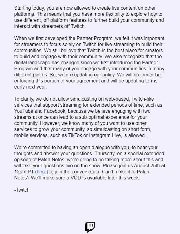 LTZONDA's tweet photo. Twitch: "Partners and Affiliates are allowed to create live content on other platforms. This means that you have more flexibility to explore how to use different, off-platform features to further build your community."

https://t.co/6eplKnkgax https://t.co/BGhLFlMBqO