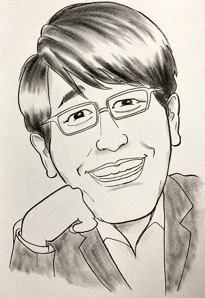 kumazaru39's tweet photo. 1日1枚（線画だった絵）に黒だけ塗ってみたバージョン😂
#1日1枚 #似顔絵 #古坂大魔王 さん #ダンディ坂野 さん #赤ちゃん #ちびちゃん https://t.co/kVYBxh9oe6