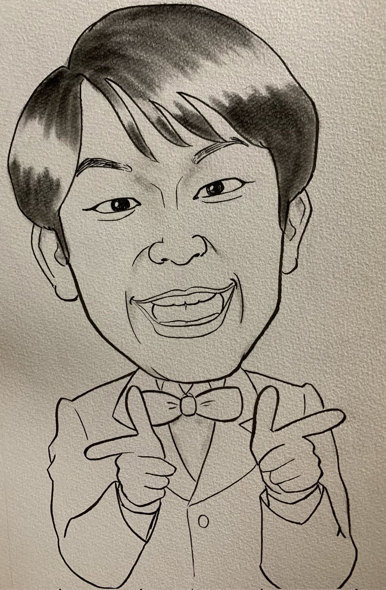 kumazaru39's tweet photo. 1日1枚（線画だった絵）に黒だけ塗ってみたバージョン😂
#1日1枚 #似顔絵 #古坂大魔王 さん #ダンディ坂野 さん #赤ちゃん #ちびちゃん https://t.co/kVYBxh9oe6