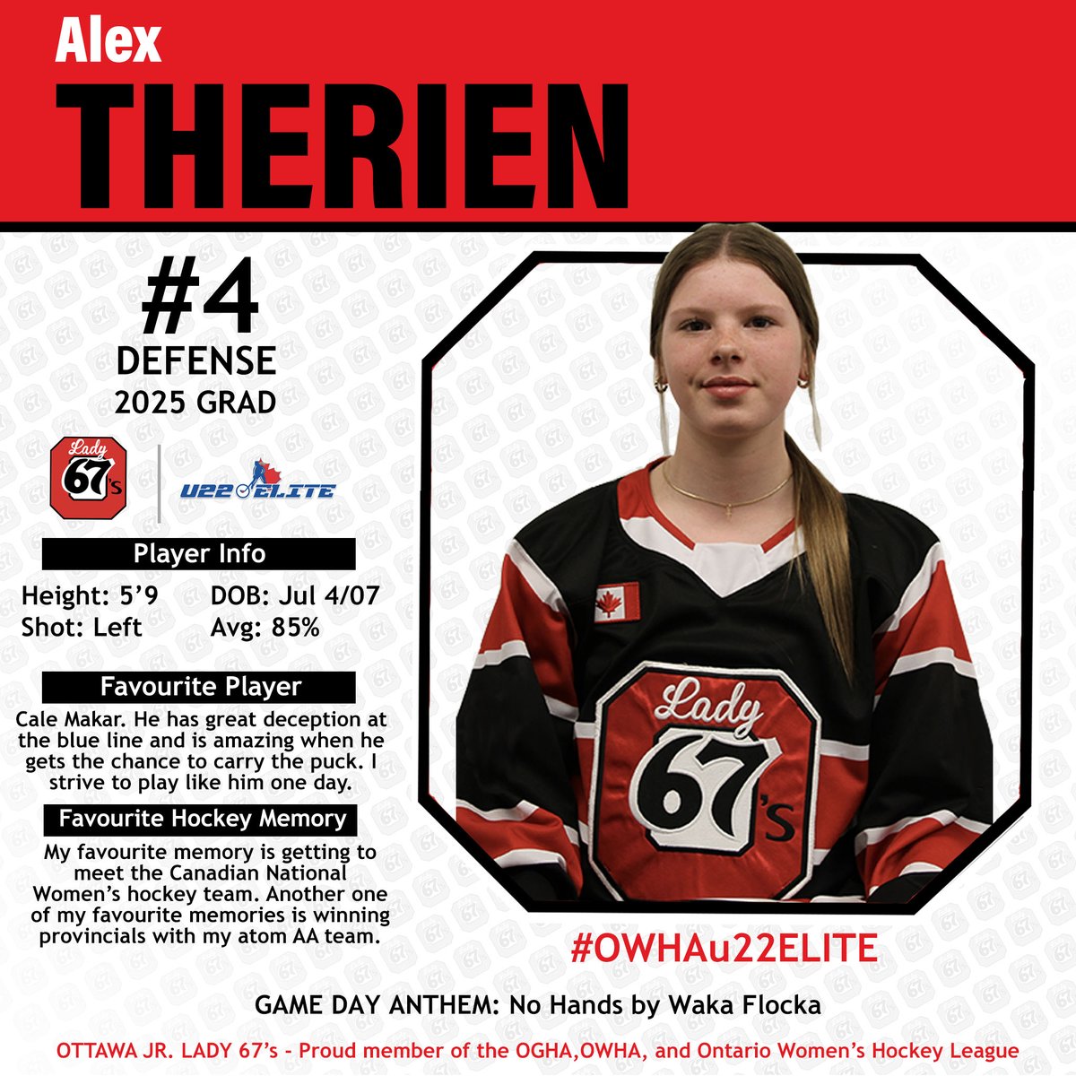 OttawaJr67s's tweet photo. Meet the team - 

Introducing 3/6 of our Defence for the 2022-23 season, Alex Therien, Nicole Walsh, and Taylor Eastwood. 

#Lady67s #JrLady67s #OWHLu22Elite https://t.co/udmhSJb9Bq