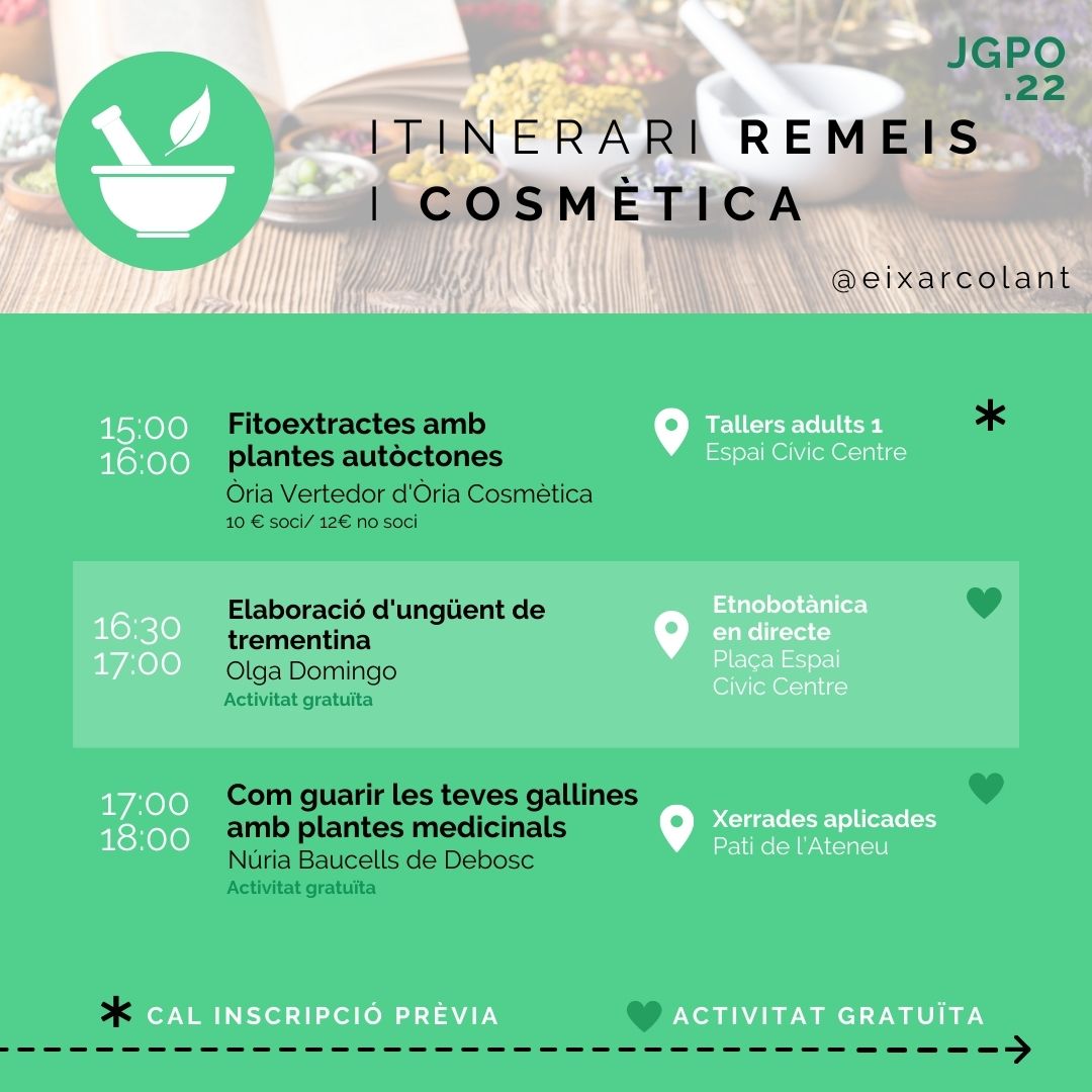 eixarcolant's tweet photo. L'itinerari #REMEIS I #COSMÈTICA està pensat per aquelles persones que volen endinsar-se al món de les #cures i la #salut utilitzant preparats #medicinals amb #plantessilvestres que venen de la #tradició #popular i també de la #recerca i #innovació. #17setembre #Igualada https://t.co/JJpulqUfRC