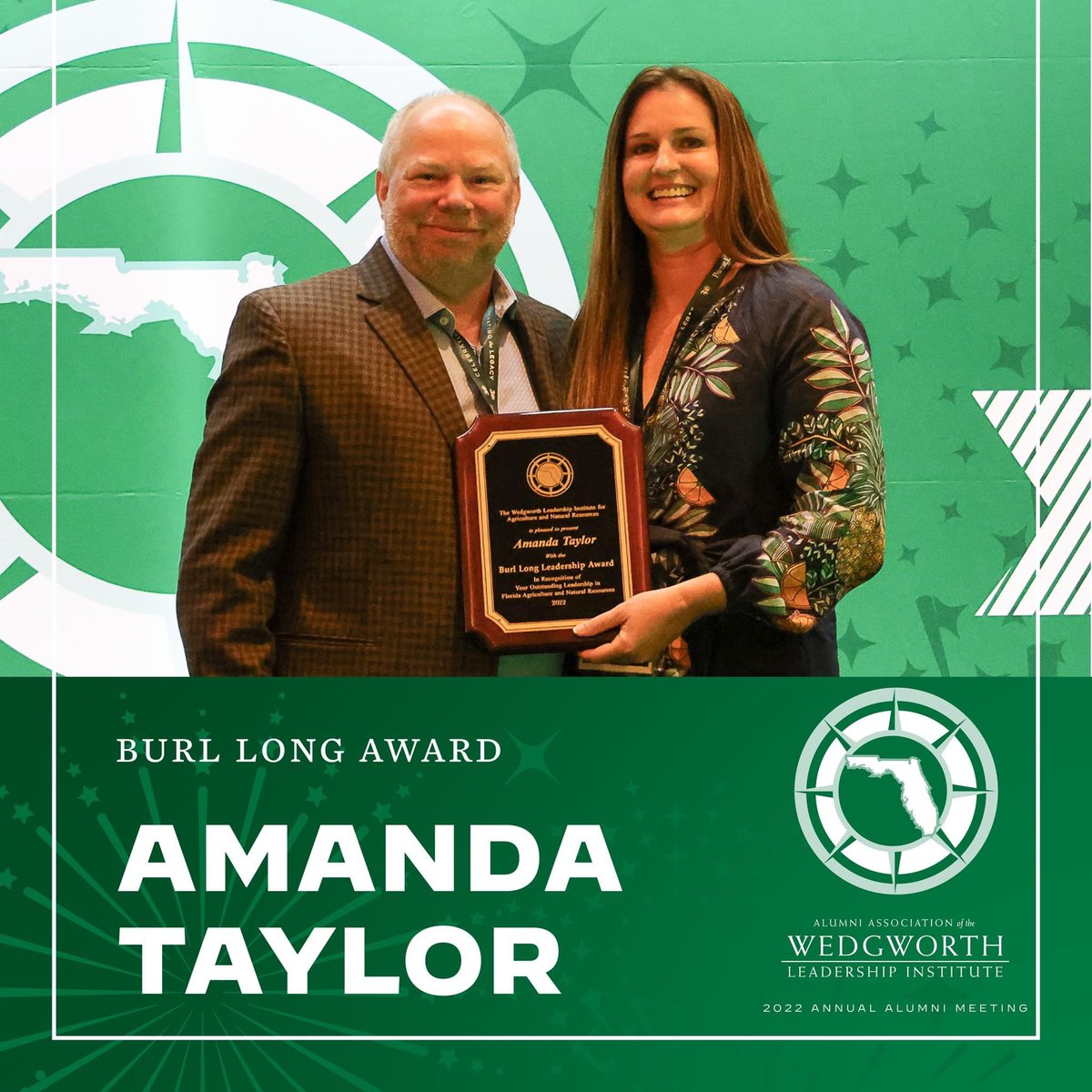 Congratulations to Amanda Taylor (Class VIII) for receiving the Burl Long Award. Amanda is a leader in Florida agriculture and her community, serving as a Florida State Fair Authority board member and former president of the All Children’s Hospital Foundation Development Council.
