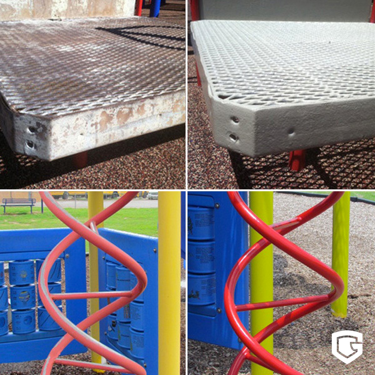 ParkProtector's tweet photo. Playground looking a little worse for the wear? It's time to give your playground a facelift with Playground Guardian's RENEW restoration services. From a fresh coat of paint to major repairs, see how we can help: https://t.co/SBikZFz9cn https://t.co/egwzjayZZw