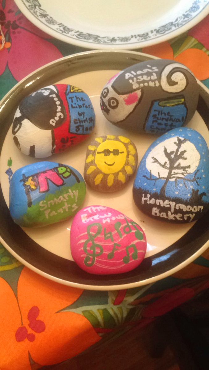 TwoSouthernChks's tweet photo. Yesterday was #makesomethingmonday . We love #rockpainting . Here's a throwback to some we have painted in the past. (Part 1) We miss Alan's Used Books. @DowntownRomeGA @WhenInRomeGA1 https://t.co/r5qqi6qoaQ