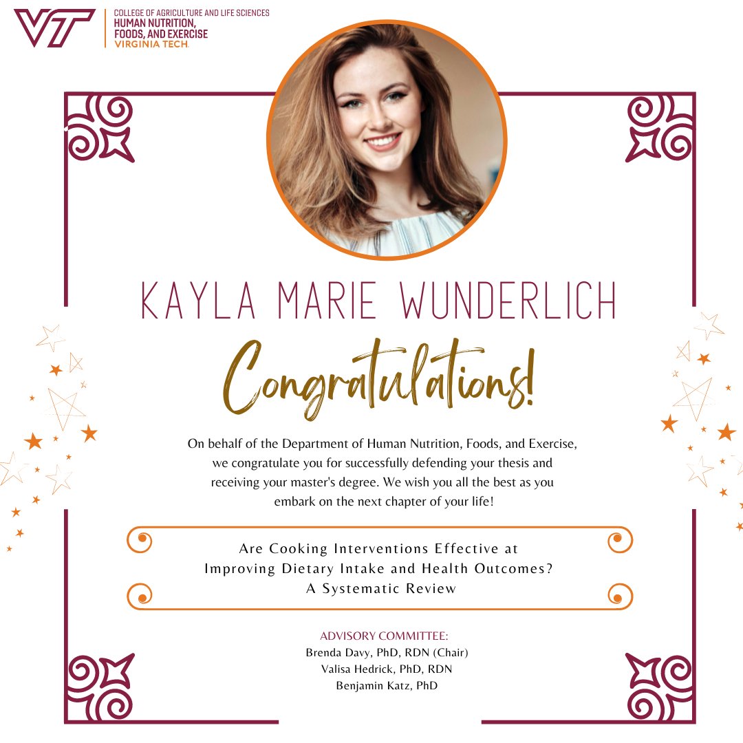 VTHNFE's tweet photo. Congratulations to Kayla Wunderlich on successfully defending her MS thesis! #vthnfedefense #vthnfestudents #vtclassof2022 #iamvtcals https://t.co/wHF1SAeUvz