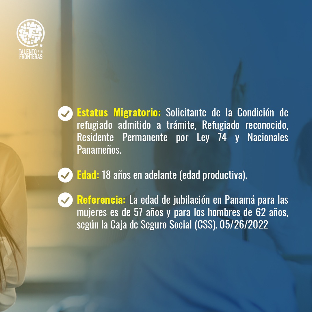 TsFronterasPAN's tweet photo. Si eres Refugiado o Joven Panameño en estado de vulnerabilidad aquí te compartimos parte de los requisitos para ser parte de nuestro Programa de Empleabilidad.
#ProgramaDeEmpleabilidad #TalentoSinFronteras #ElTrabajoCambiaVidas https://t.co/M3KTeg3ScJ