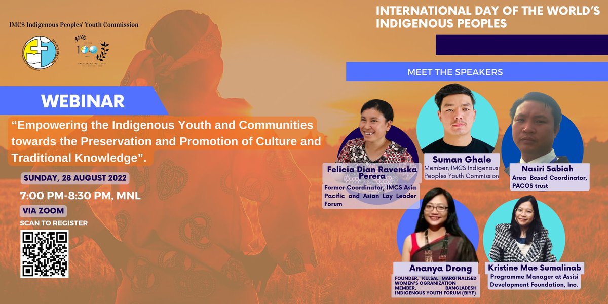 imcsprapc's tweet photo. Join us and let’s listen to the voice of Indigenous Youth Leaders from Asia!
Aug 28, 2022 07:00 PM, Manila/KL Time
Please Register in advance for this meeting: https://t.co/2HPGpqp1jo
#WeAreIndigenous #IndigenousPeoplesMonth #IMCSAP #IMCSPaxRomana #imcsapcampaign https://t.co/bA2CExwvvJ