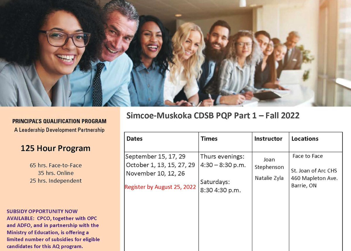 SMCDSB's tweet photo. Are you an educator interested in getting your principal's qualification? @CPCOofficial is once again offering Part 1 this fall. Check out the SMCDSB offering below and register online! Deadline has been extended to Sept 1!

https://t.co/SpbOlli1QM https://t.co/EdsAi1VsdF