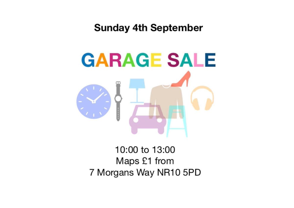 Please help spread the word for our village Garage Sale raising funds for the kids bike track <a href="/aylshamchurch/">aylsham parish church</a> <a href="/DofE_AHS/">Aylsham High DofE</a> @AHS_Drama <a href="/charlieboychef/">Hodson & Co</a> @readingfestAHS all welcome come grab a bargain #garagesale #bargains