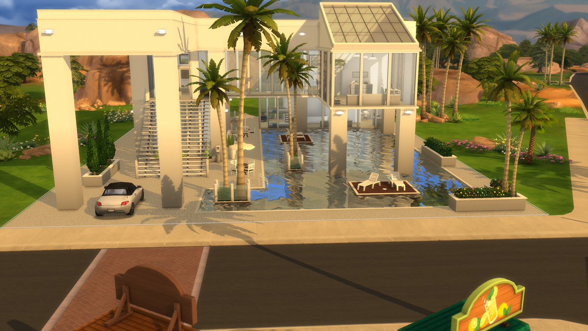 Mokastorm8's tweet photo. I just love modern builds and well, here is another base-game home done and dusted: "Crystal Waters"
Where the immaculate views of the sun hitting the water is worth every simolean.
@TheSims #ShowUsYourBuilds @SimsCreatorsCom #SimsCreatorsCommunity #TheSims4 https://t.co/ySy7WDuK3S